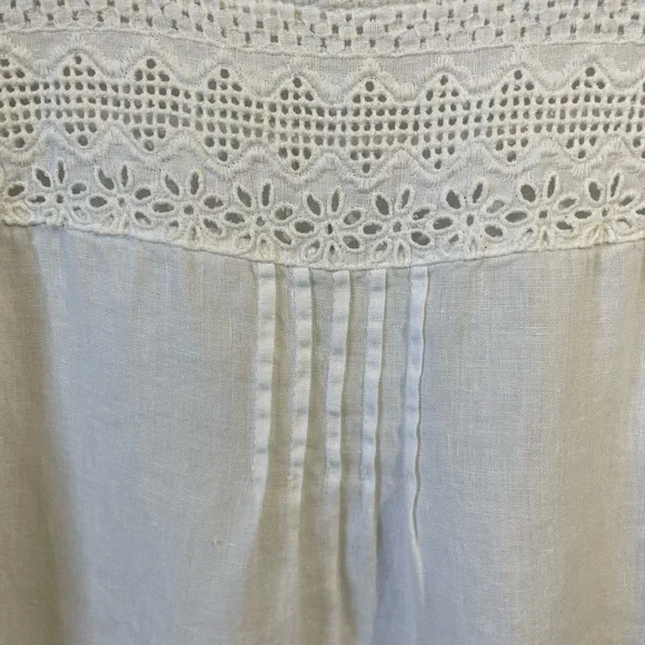 Lina Tomei Linen Pleated Lace Blouse Medium Pullover Accent Boho Cottagecore Top - Picture 5 of 15
